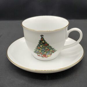 Jamestown China Christmas Tree Cup and Saucer with Gold Trim